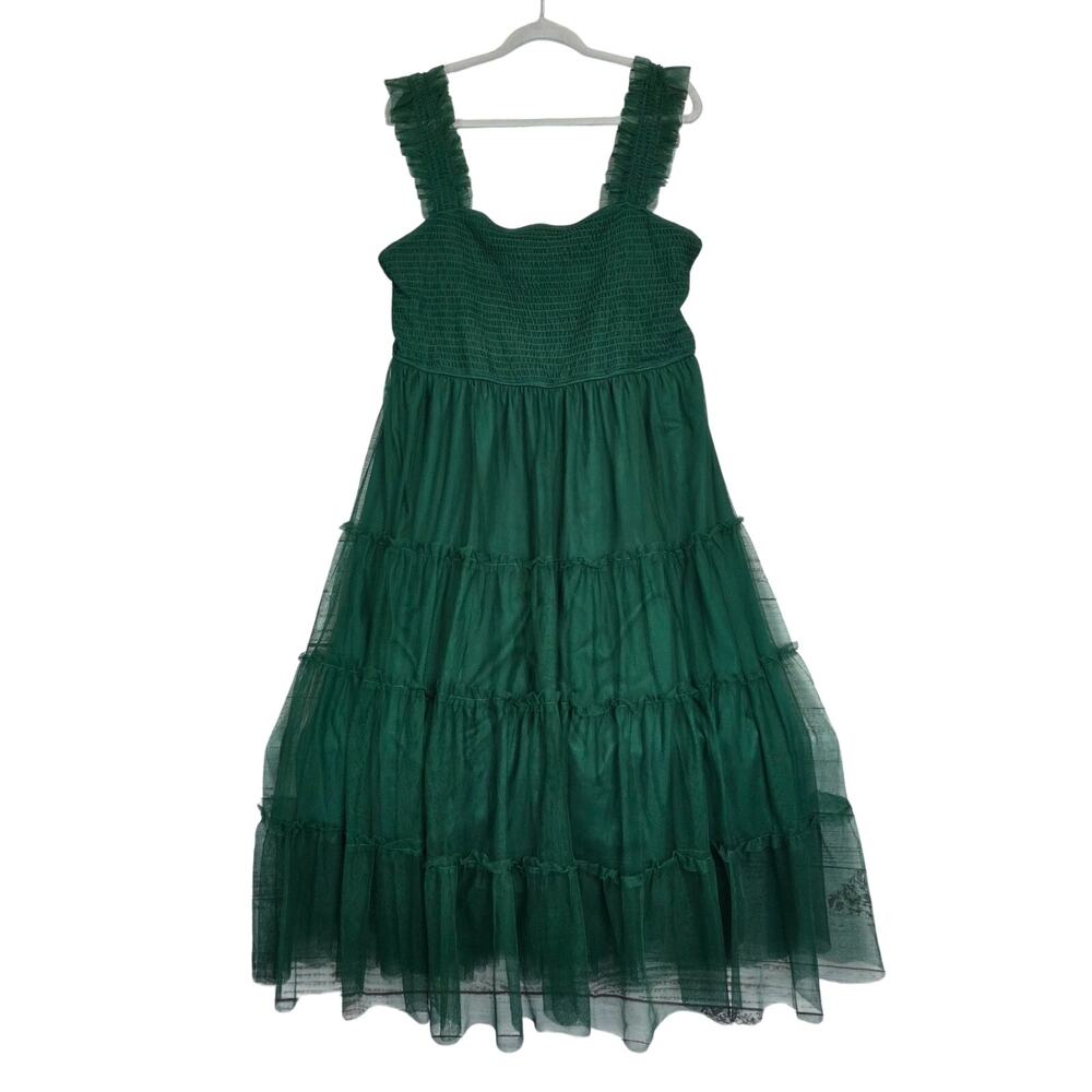 Pretty Garden Emerald Green MIdi Dress 2XL Tier Chiffon Whimsigoth Forest Fairy - Picture 2 of 16